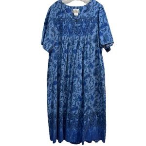 Desert Shores Casual Maxi Dress Blue Paisley & Floral Cotton Blend Bell Sleeves